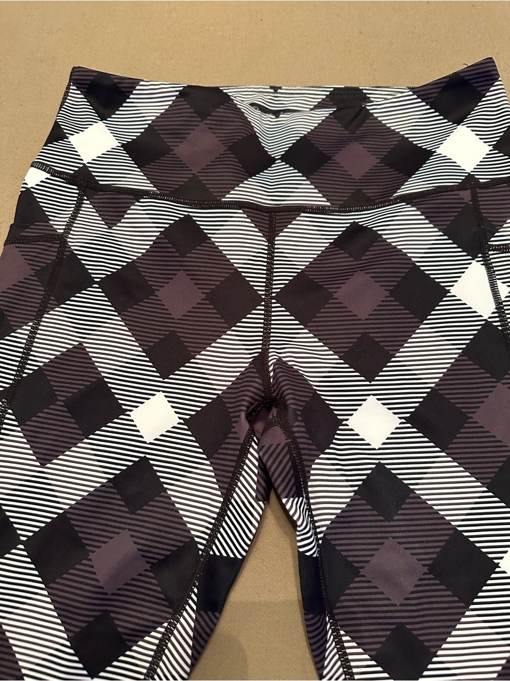 Women’s Constantly Varied Gear Black, White & Gray Plaid Capri Leggings - Picture 2 of 4